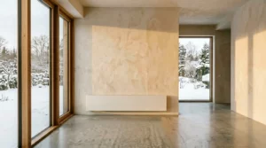 Scène illustrant le confort thermique d'un intérieur avec chauffage à basse température constante