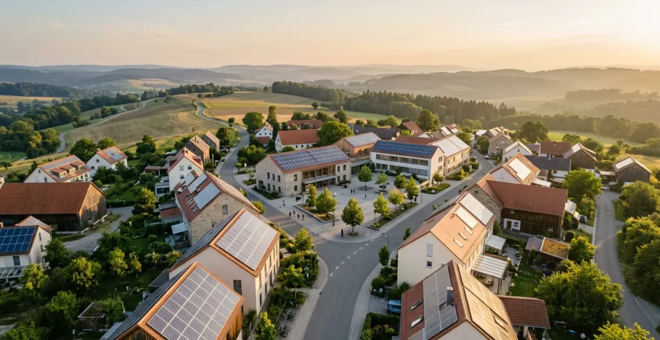 Illustration d'une communauté locale partageant l'énergie solaire produite collectivement