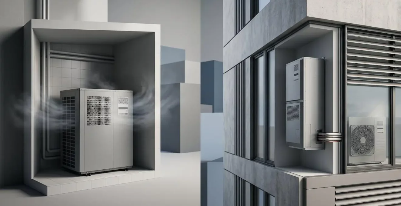 Installation technique d'un système de chauffage thermodynamique avec composants visibles