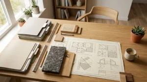 Documents administratifs et formulaires de demande d'aides à la rénovation énergétique posés sur un bureau