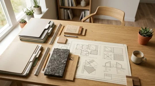 Documents administratifs et formulaires de demande d'aides à la rénovation énergétique posés sur un bureau