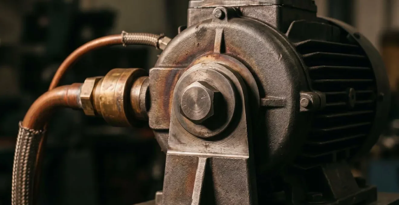 Vue rapprochée d'un moteur de machine d'atelier en phase de refroidissement illustrant le phénomène de dilatation thermique