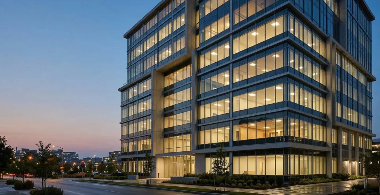 Bâtiment de bureaux moderne avec système d'éclairage intelligent