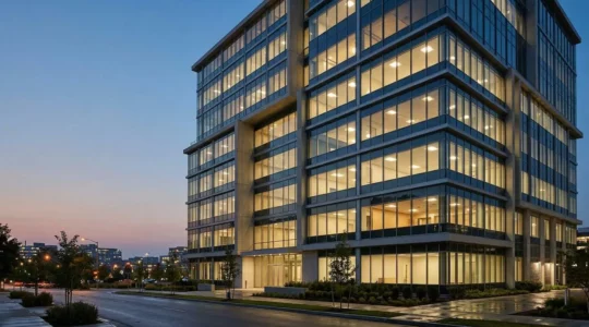 Bâtiment de bureaux moderne avec système d'éclairage intelligent