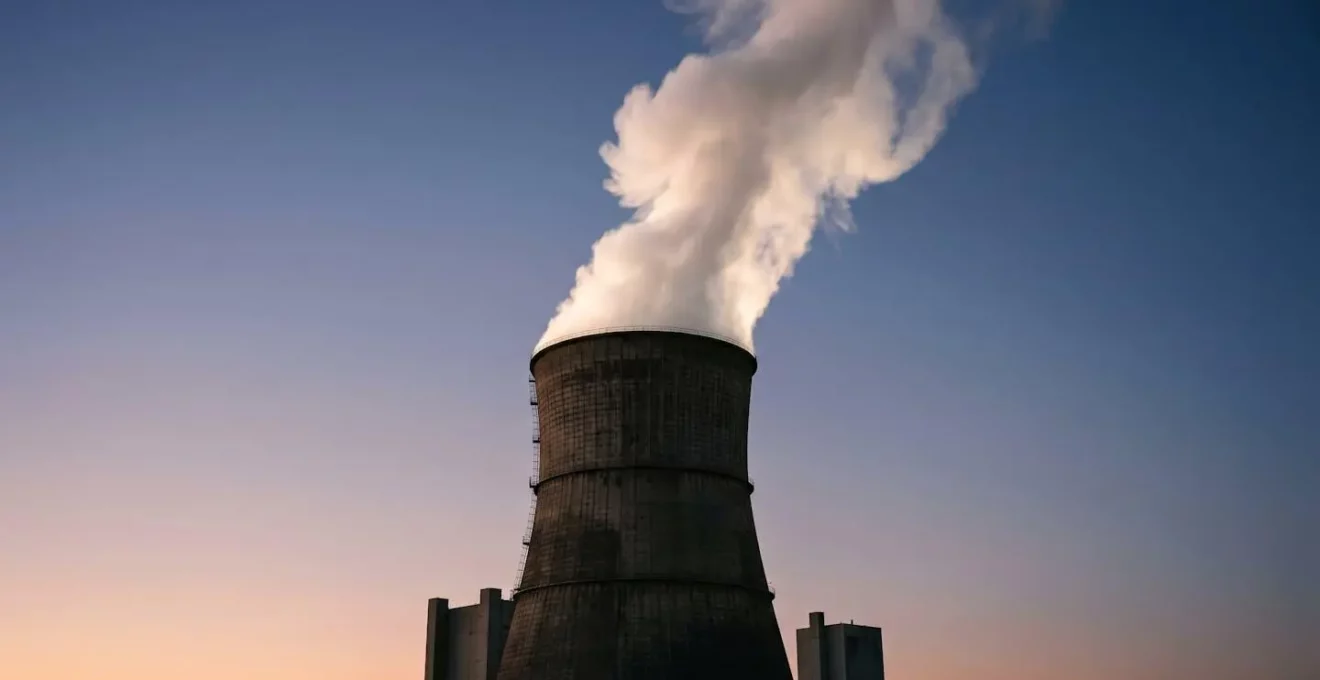 Photographie symbolique de fumées industrielles contrastant avec un ciel pur représentant les différences d'émissions