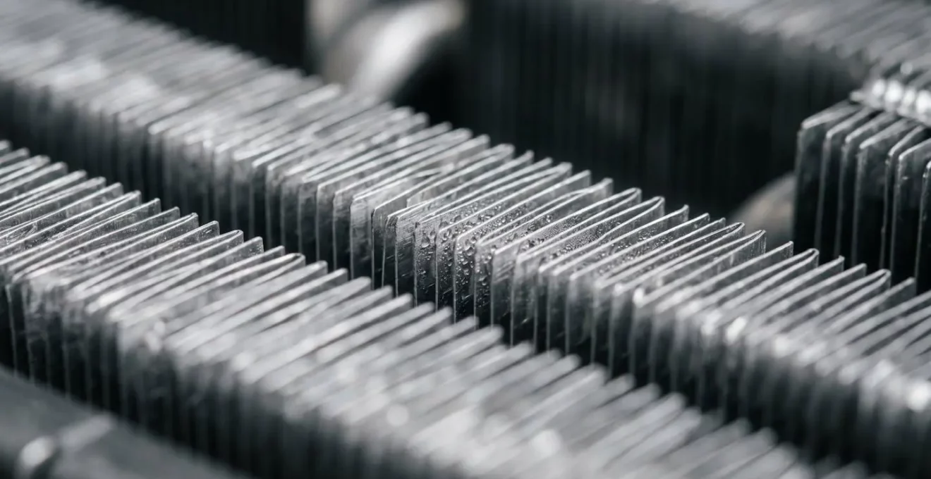 Gros plan sur un composant technique d'évaporateur avec texture métallique détaillée