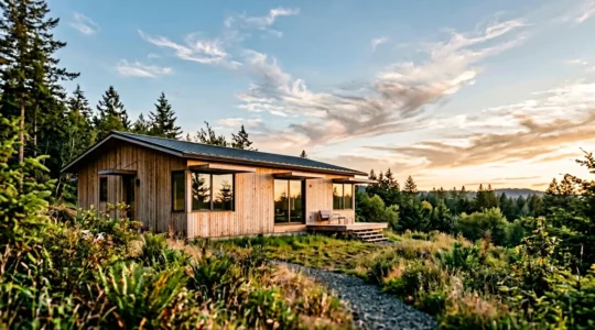 Maison à ossature bois contemporaine avec systèmes de ventilation naturelle en été