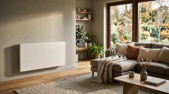 Radiateur électrique à inertie dans un intérieur chaleureux et moderne