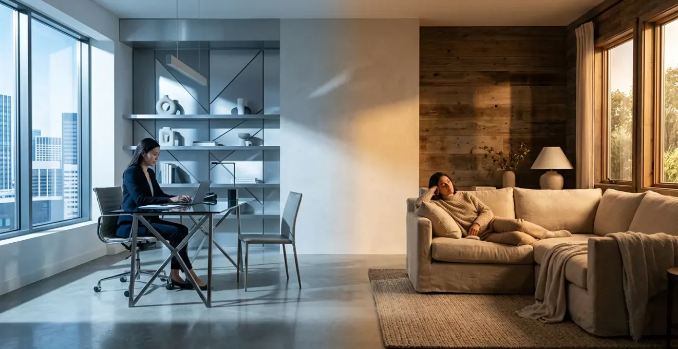 Composition lumineuse abstraite montrant l'équilibre entre lumière chaude et froide pour le bien-être