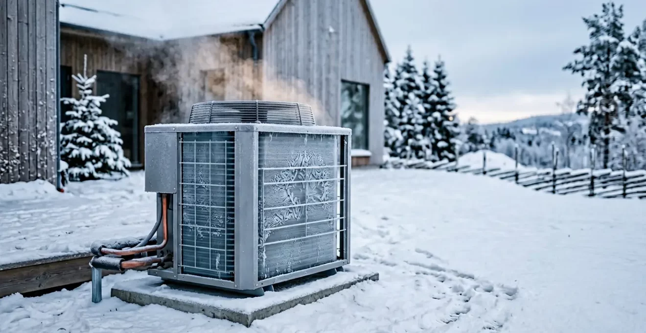 Unité extérieure de pompe à chaleur captant les calories de l'air hivernal