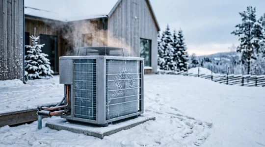 Unité extérieure de pompe à chaleur captant les calories de l'air hivernal